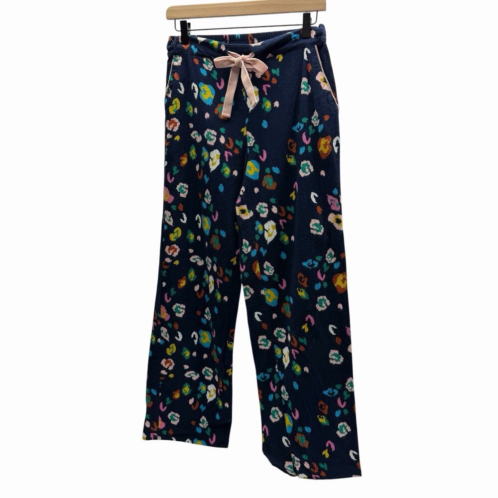 Boden Lounge Pants Womens US 6 Dark Blue Floral Print Wide Leg Drawstring Pajama